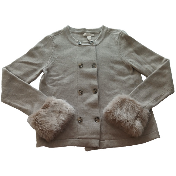 Banana Republic Sweaters - Banana Republic Sweater Women's M Beige Faux Fur Cuffs Double Breasted Elegant